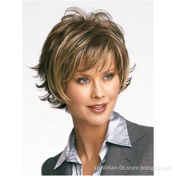 A large number of wholesale synthetic wigs short natural straight wave light brown hair for Mature women